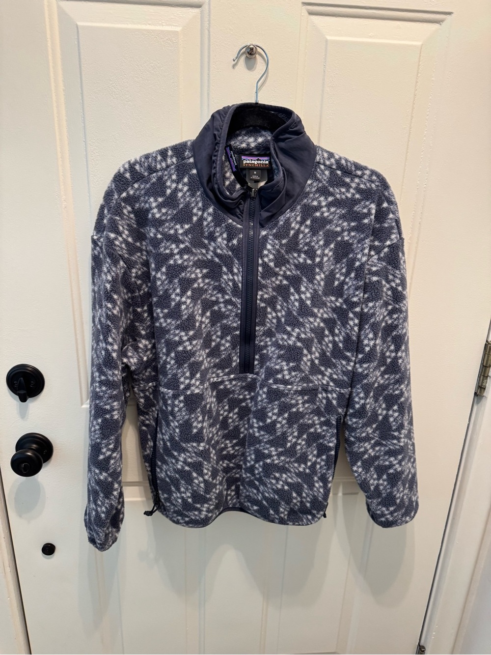 Patagonia Kids Navy & White Patterned Fleece Half-Zip
